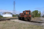 The 114 Job shoves out on to the CN trackage deep in the industrial area of East Chicago